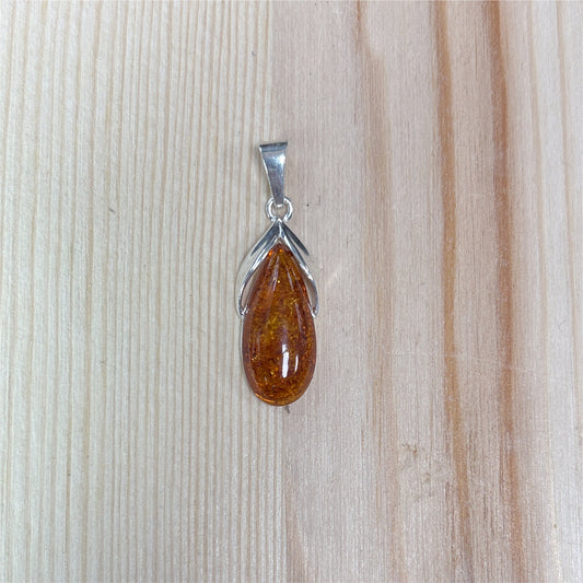Pendentif Ambre Goutte ouverte - Argent 925