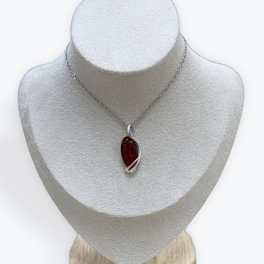 Pendentif Ambre Ovale 2,06gr -  Argent 925