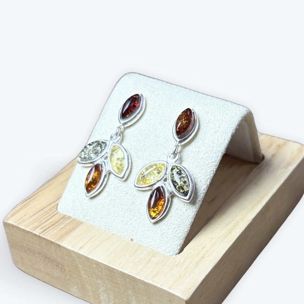 Boucle d'oreilles triple couleur ambre et Argent 925