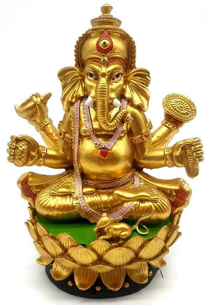 Statue Résine Ganesh Doré sur Socle