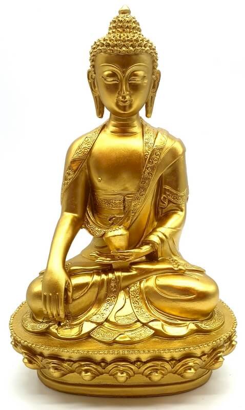 Statue Résine Bouddha & Bol Or 28cm
