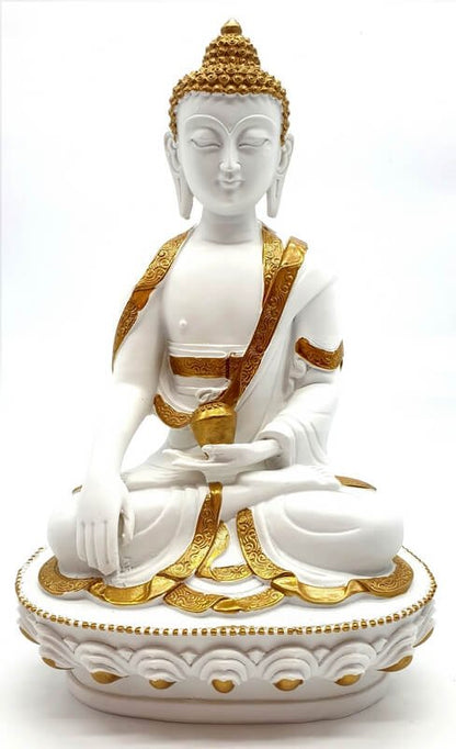 Statue Résine Bouddha & Bol Blanc