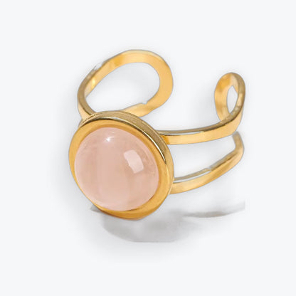 Bague Ajustable en Acier Inoxydable - Quartz rose