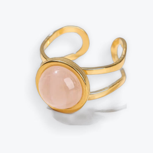 Bague Ajustable en Acier Inoxydable - Quartz rose