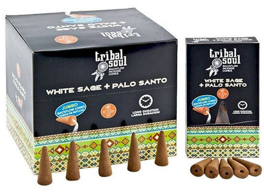 Backflow Cônes XL Tribal Soul Sauge Blanche + Palo Santo 12pcs