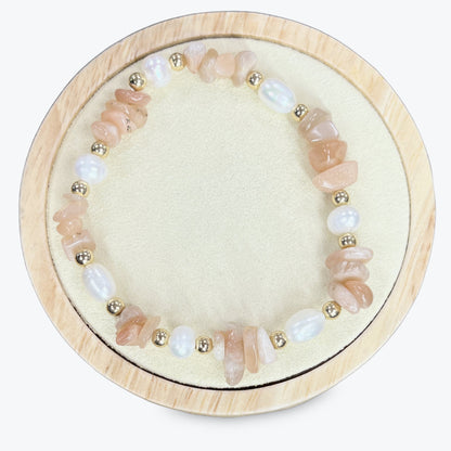 Bracelet en Pierre de Lune et Perles, Décorations Dorées Rose - photo 2