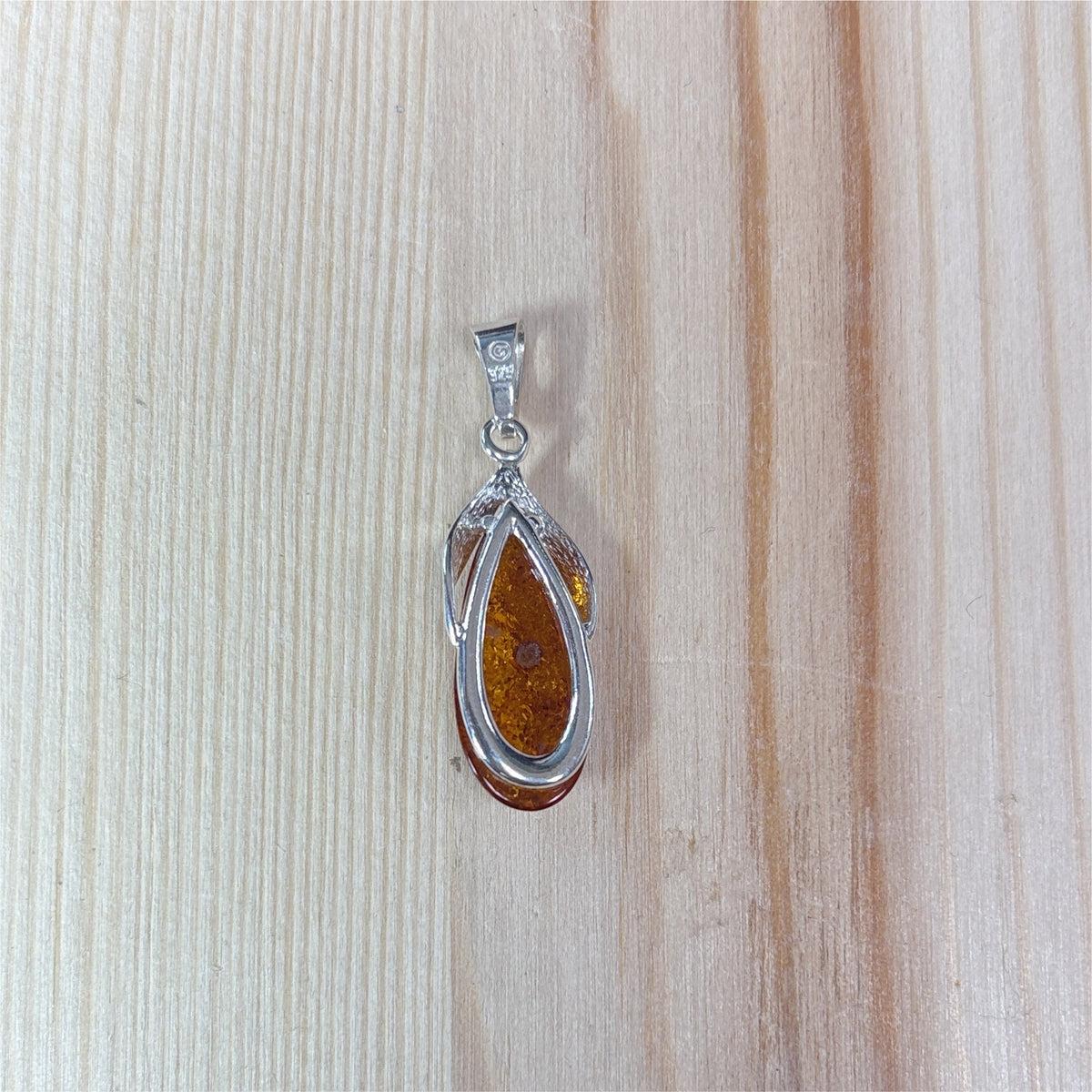 Pendentif Ambre Goutte ouverte - Argent 925