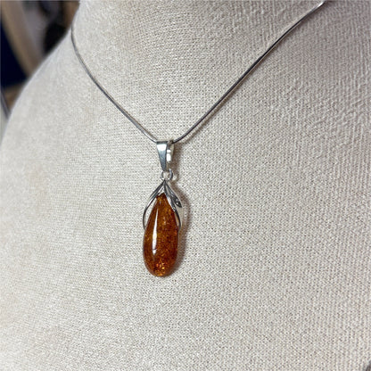 Pendentif Ambre Goutte ouverte - Argent 925