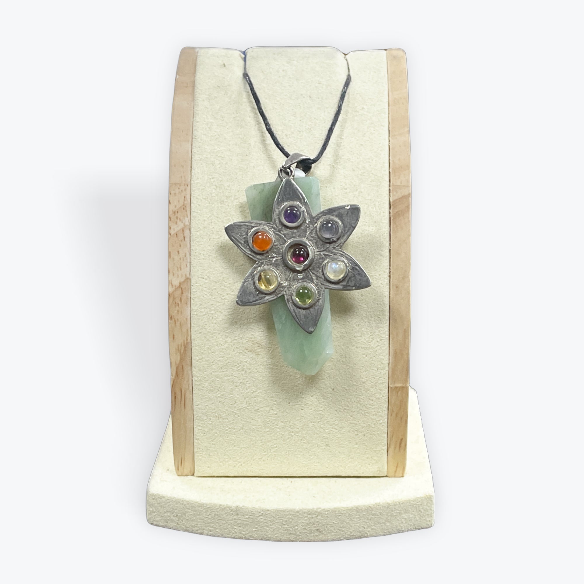 Pendentif Pointe Cristal de Roche Fleur de Vie 7 Chakras - 2