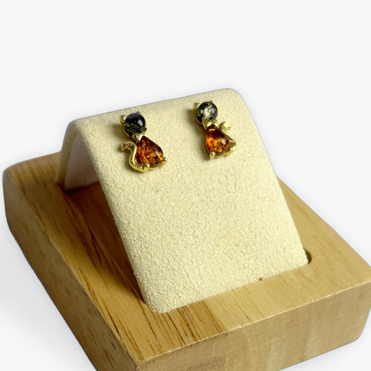 Vermeil - Boucles d'oreilles clou en chat Ambre