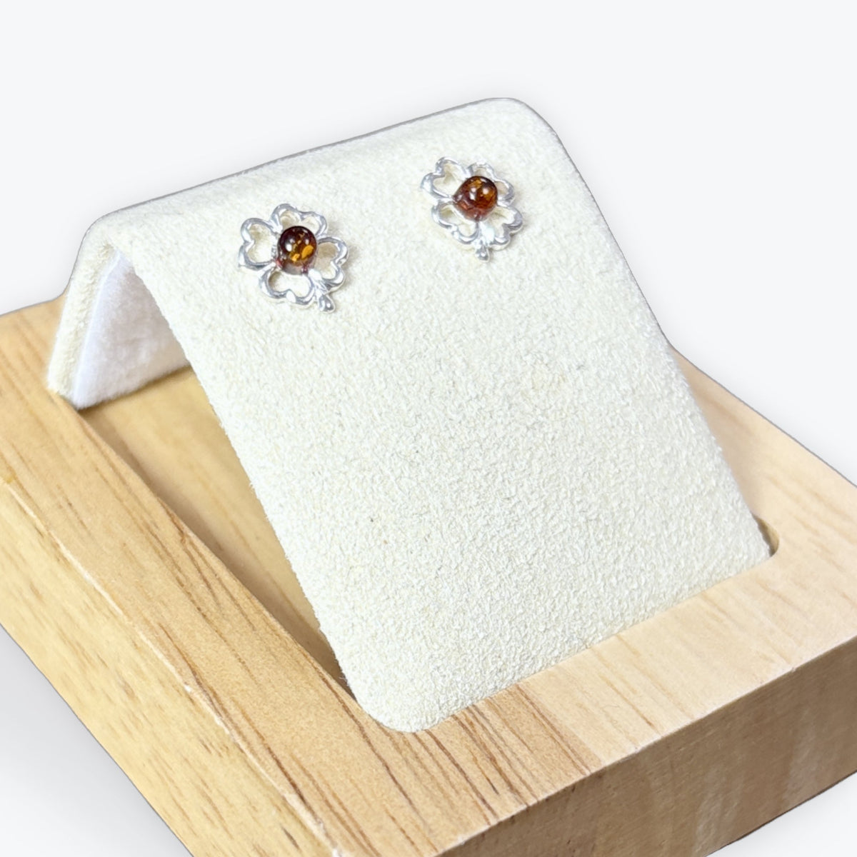 Boucle d'oreilles Ambre Trèfle à 4 feuilles - Argent 925