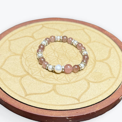 Bracelet Strass | Quartz Fraise & Perle de Culture