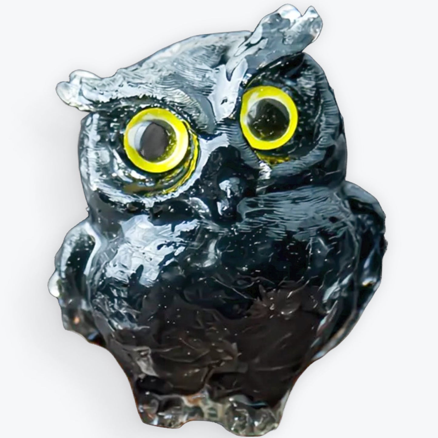Hibou Gardien de la Sagesse en Résine & Obsidienne Fait Main | Décoration de Maison en Pierre Naturelle Porte-Bonheur