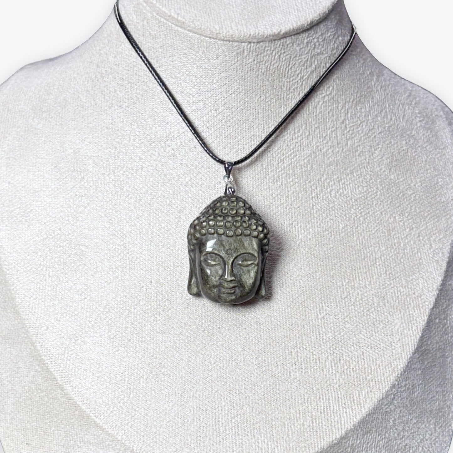 Pendentif Tête de Boudhaa en Obsidienne Dorée