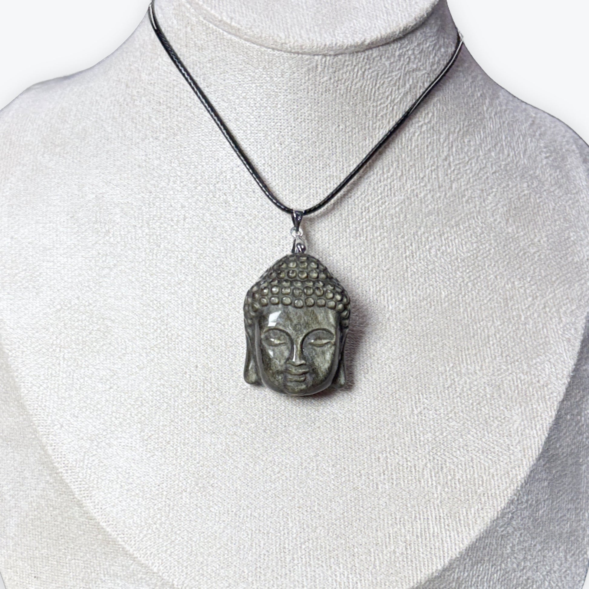 Pendentif Tête de Boudhaa en Obsidienne Dorée