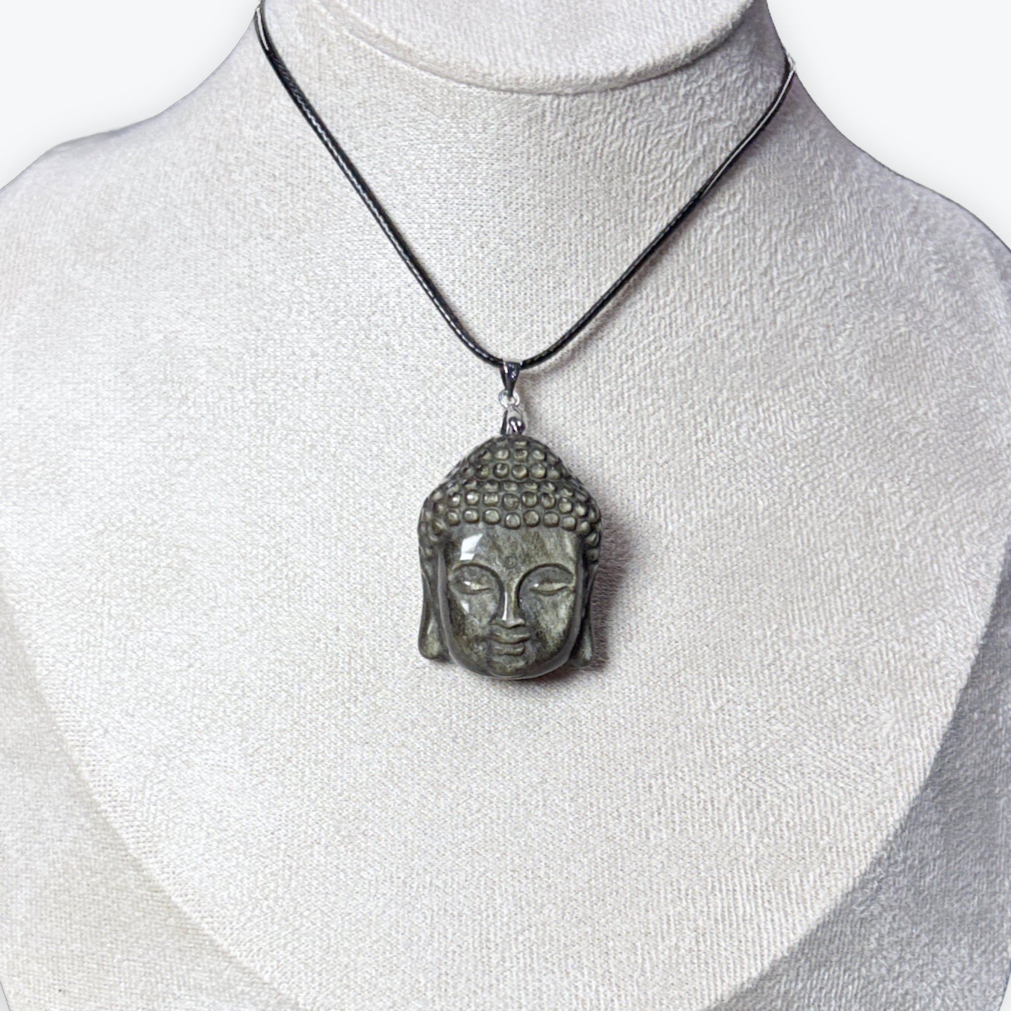 Pendentif Tête de Boudhaa en Obsidienne Dorée
