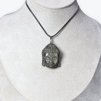 Pendentif Tête de Boudhaa en Obsidienne Dorée