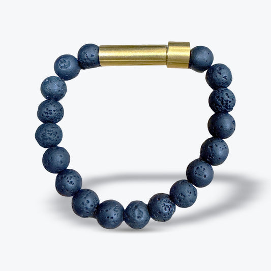 Bracelet en Pierre de Lave Naturelle – Perles rondes 8 mm – Fermoir acier inoxydable doré