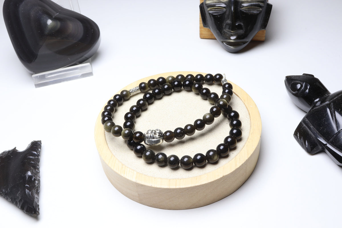 Bracelet Obsidienne Dorée