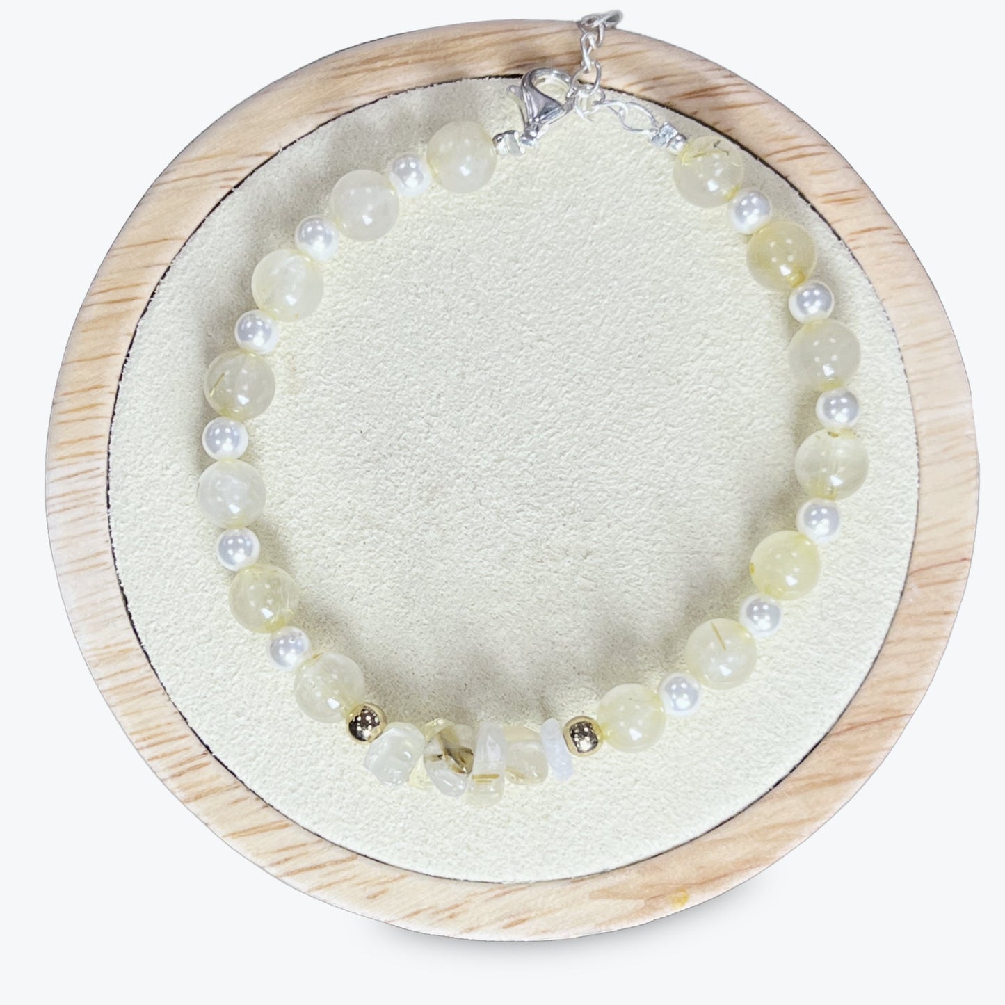 Bracelet En Citrine Et Perles + Fermoir En Argent