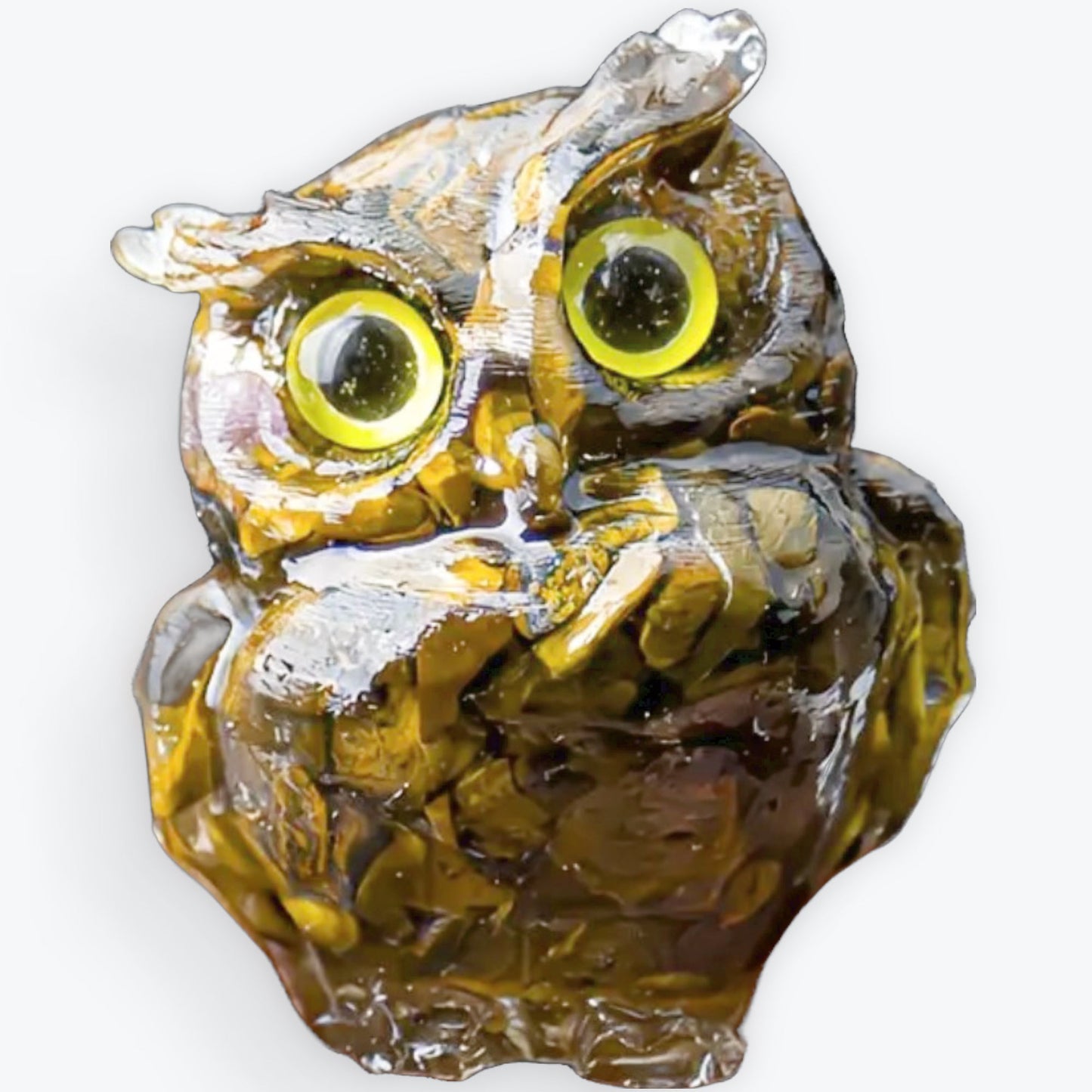 Hibou Gardien de la Sagesse en Résine & Pierre Oeil de Tigre Fait Main | Décoration de Maison en Pierre Naturelle Porte-Bonheur