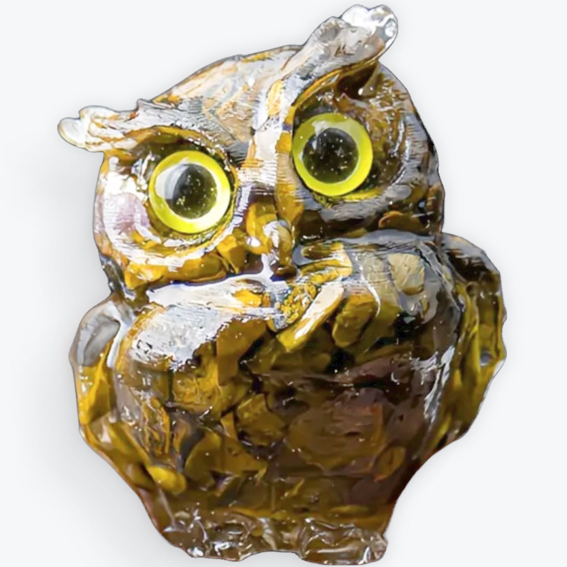 Hibou Gardien de la Sagesse en Résine & Pierre Oeil de Tigre Fait Main | Décoration de Maison en Pierre Naturelle Porte-Bonheur