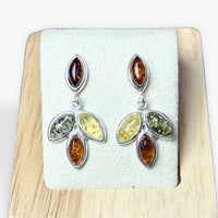 Boucle d'oreilles triple couleur ambre et Argent 925