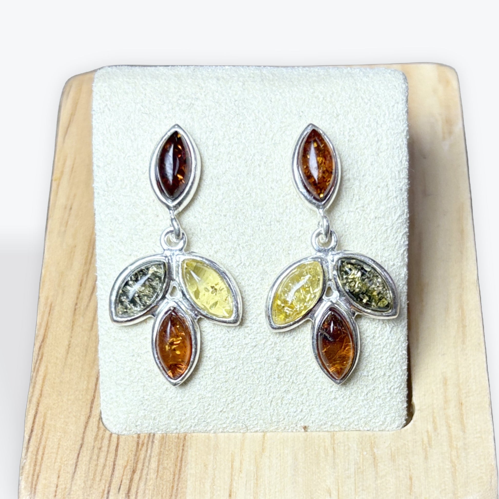 Boucle d'oreilles triple couleur ambre et Argent 925