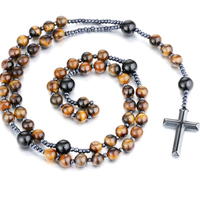Chapelet Œil de Tigre Croix Hématite