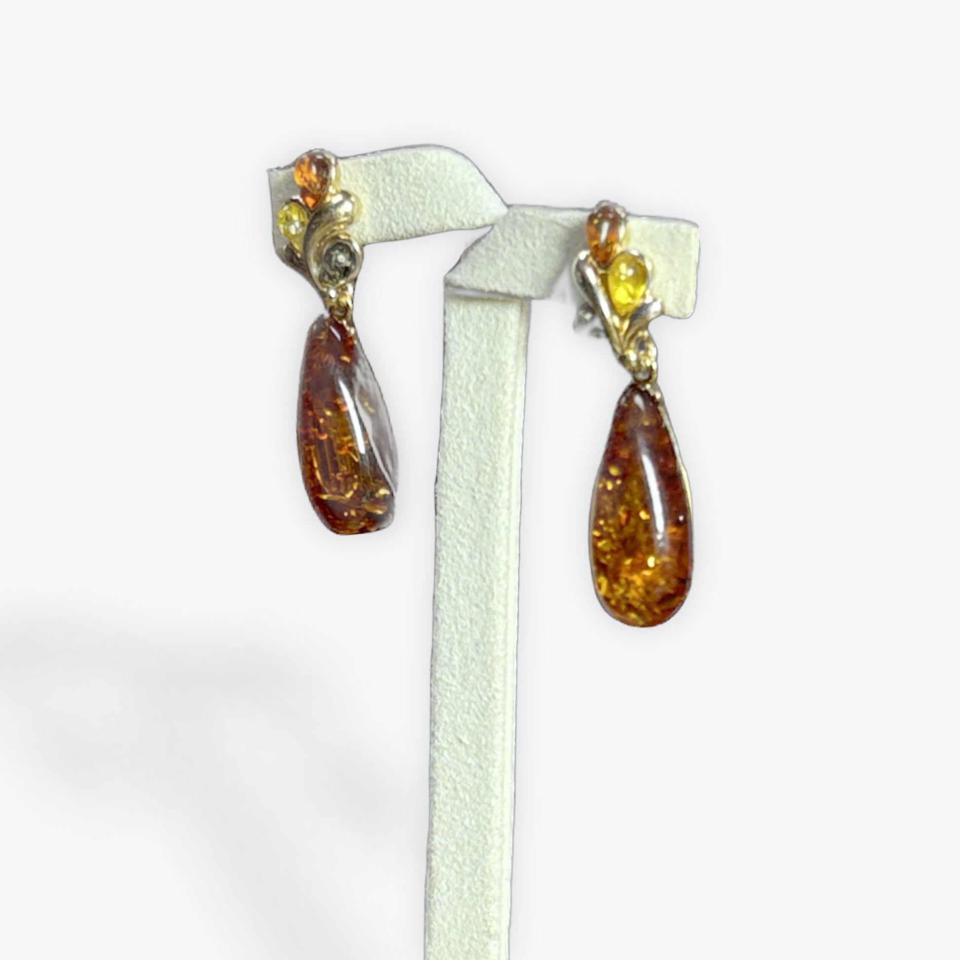 Magnifique boucles pendante avec 8 ambre au total - Argent 925 plaqué or (Vermeil)