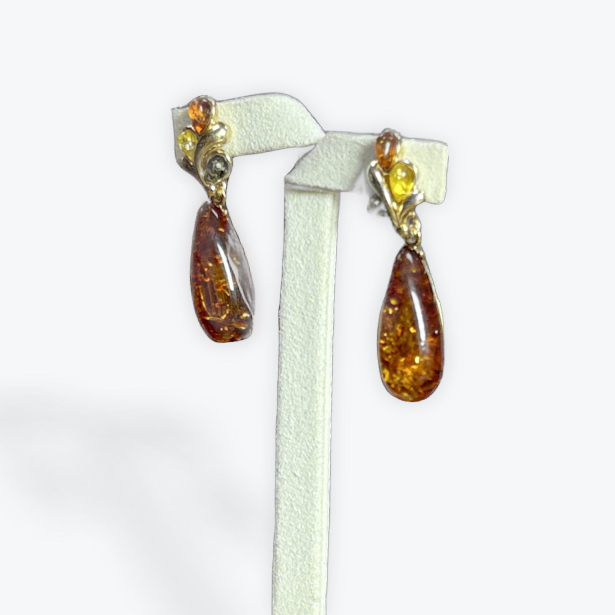 Magnifique boucles pendante avec 8 ambre au total - Argent 925 plaqué or (Vermeil)