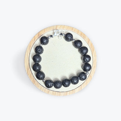 Bracelet pierre de lave 10mm avec apprêts et fermoir - 3