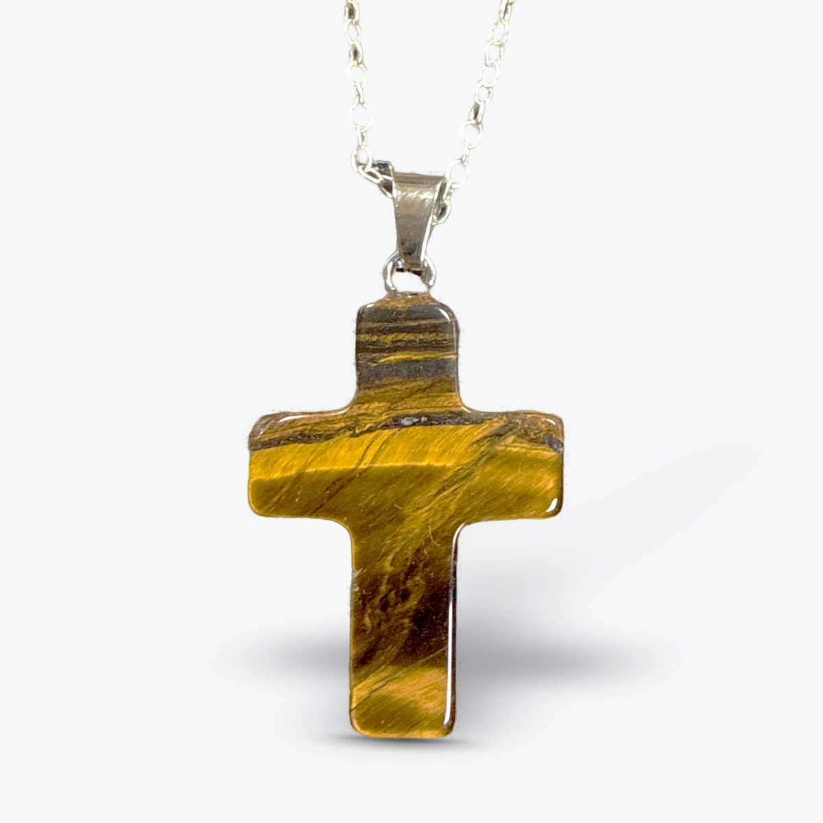 Pendentif Croix en Pierre Naturelle Polie, 15 pierres au choix, bélière et chaîne | 1,8x2,5x4cm