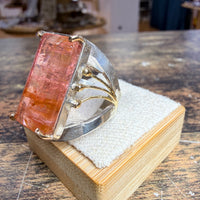 Bague tourmaline rose carré, or 18k