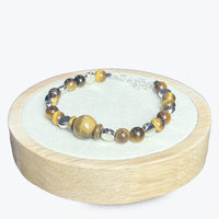 Bracelet En Oeil De Tigre Avec Apprets Argentés + Fermoir En Argent