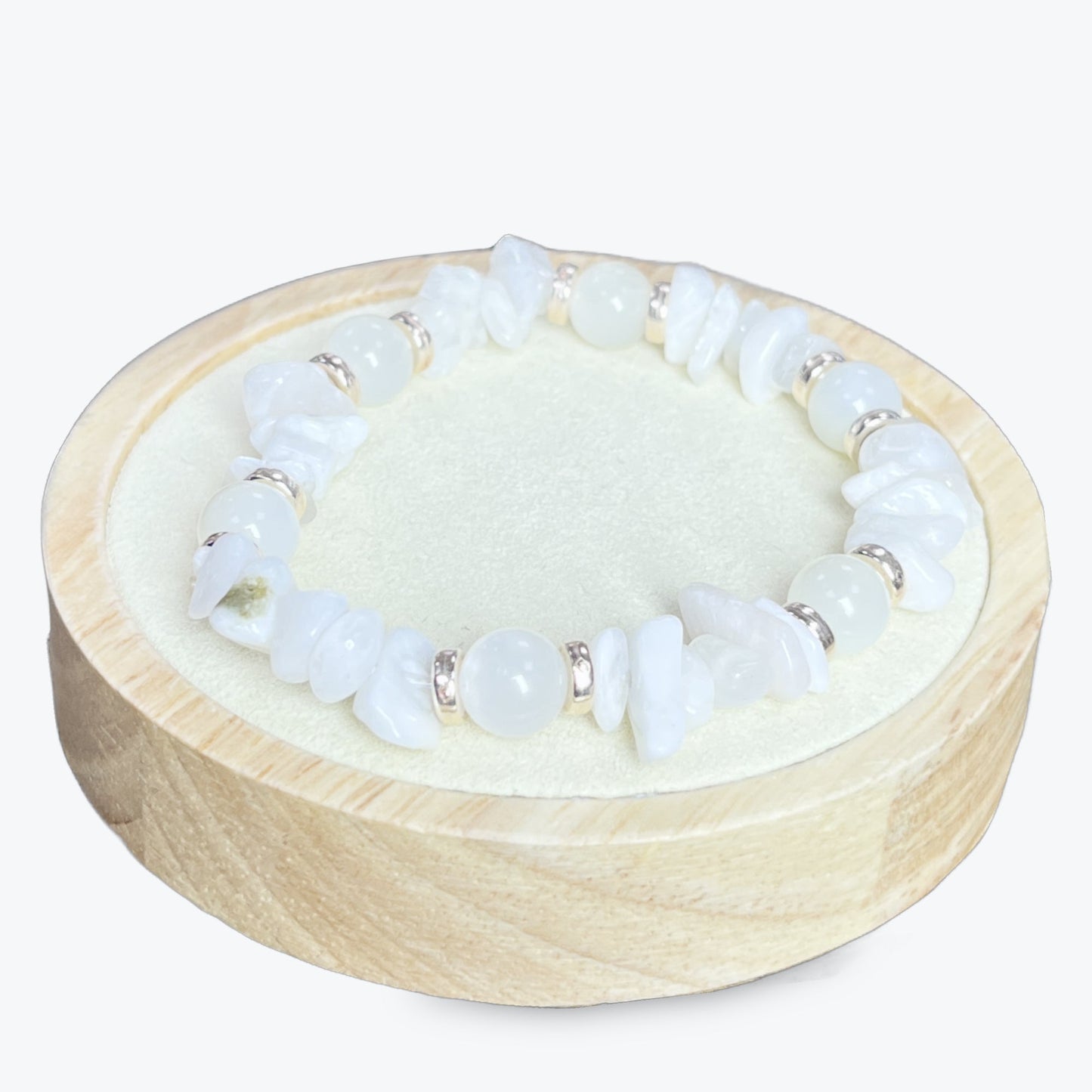 Bracelet Pierre De Lune Blanche Baroque et perles rondes