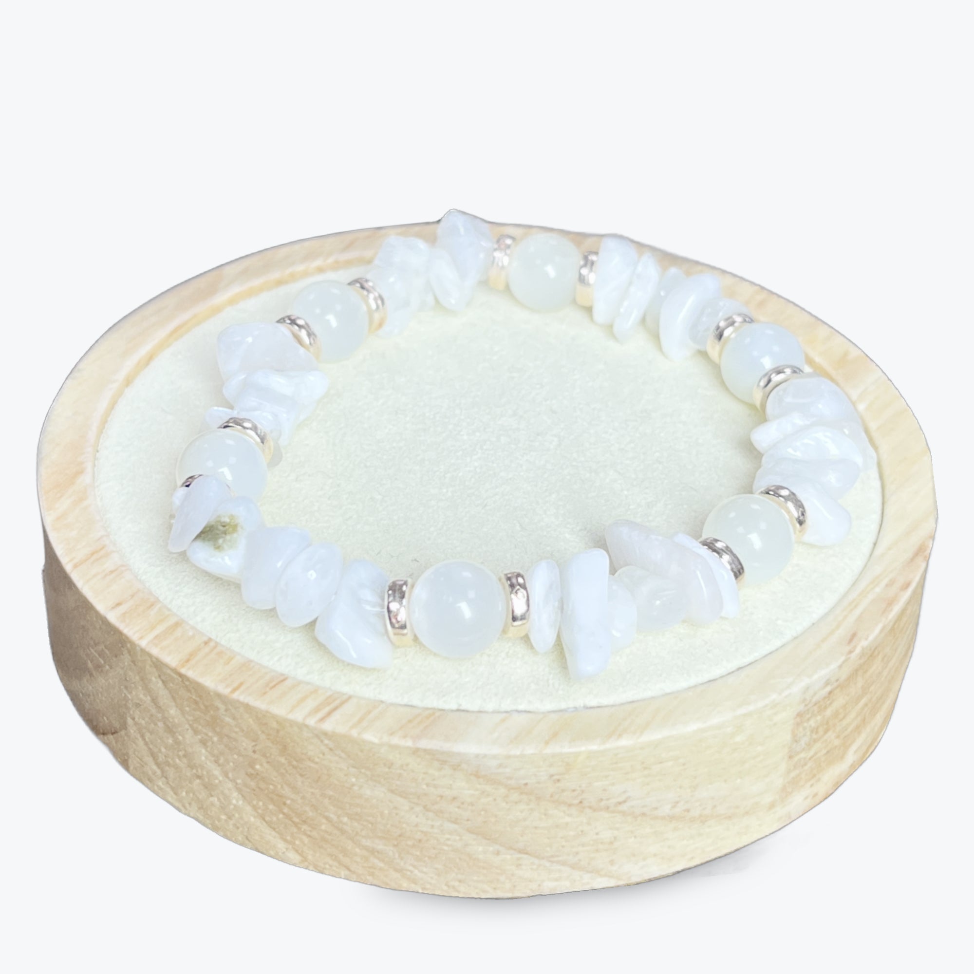 Bracelet Pierre De Lune Blanche Baroque et perles rondes