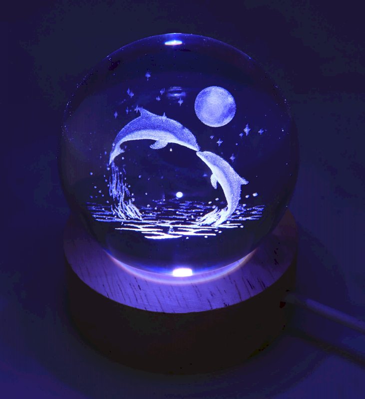 Veilleuse USB Verre Dauphin Multicolore 6cm