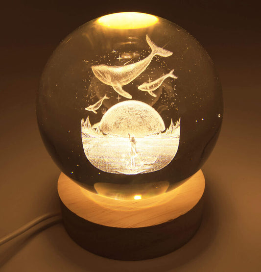 Veilleuse USB Verre Baleines 9cm