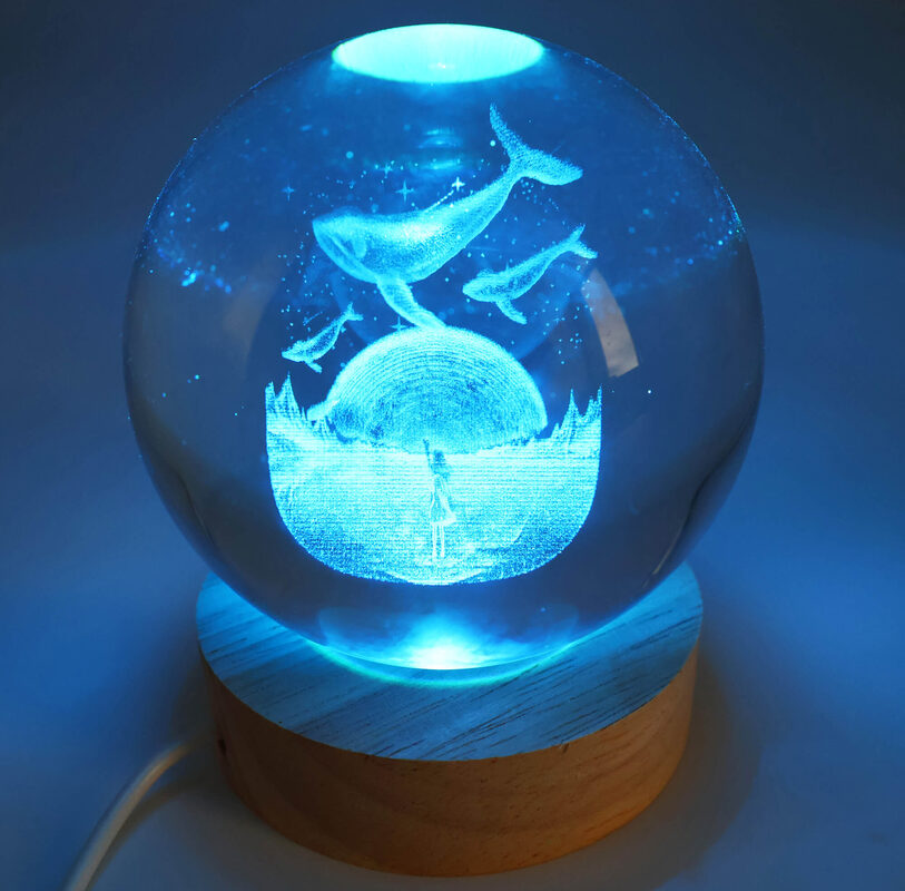 Veilleuse USB Verre Baleines Multicolore 9cm