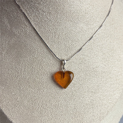 Pendentif Ambre Coeur - Argent 925