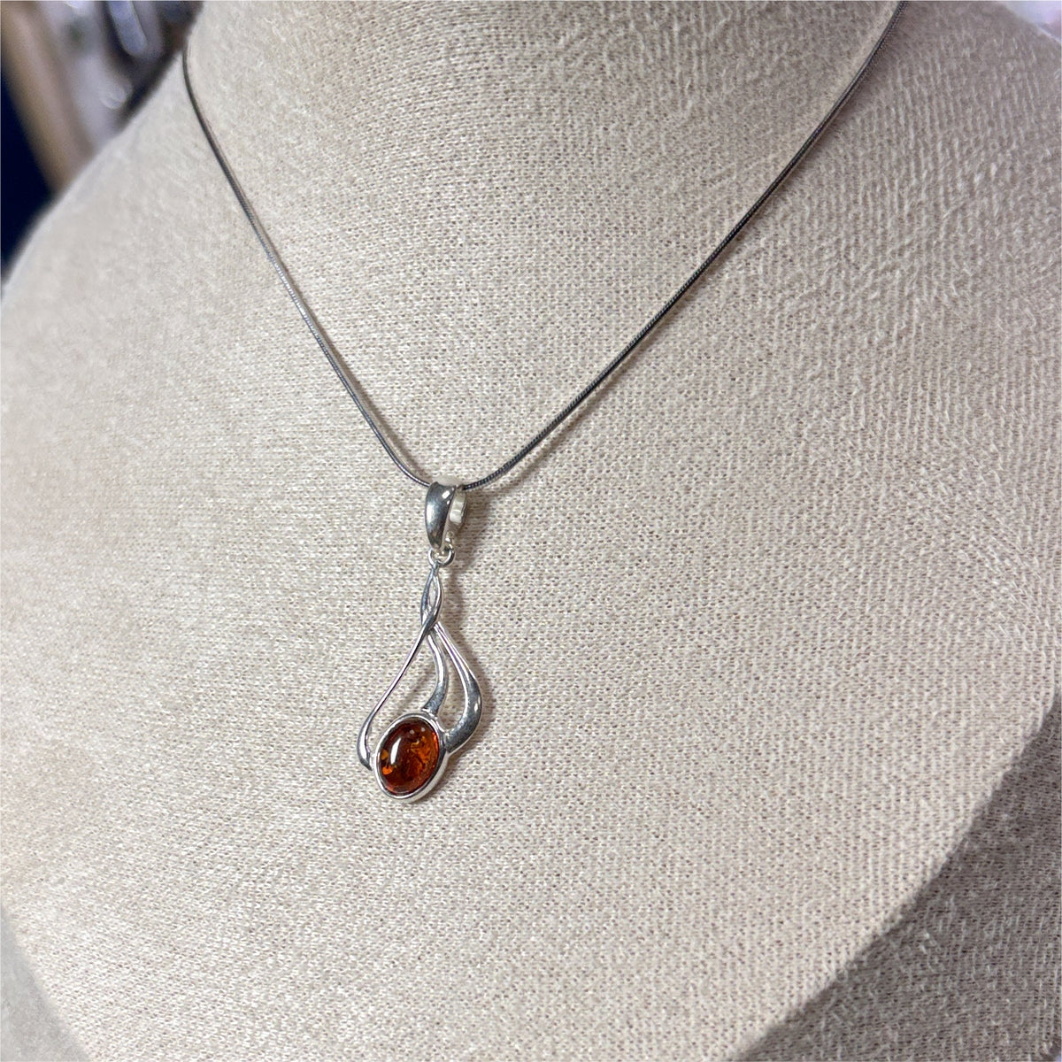 Pendentif Ambre ovale - Argent 925