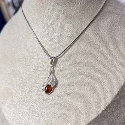 Pendentif Ambre ovale - Argent 925
