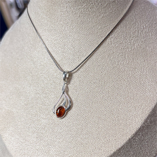 Pendentif Ambre ovale - Argent 925