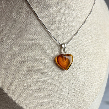 Pendentif Ambre Coeur - Argent 925