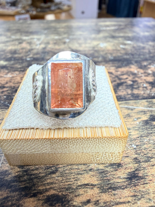 Bague Tourmaline orange avec décors  en fleurs – photo 2