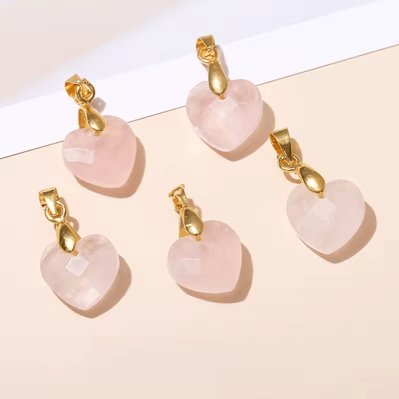 Pendentif Cœur Facetté en Quartz rose 12x5mm
