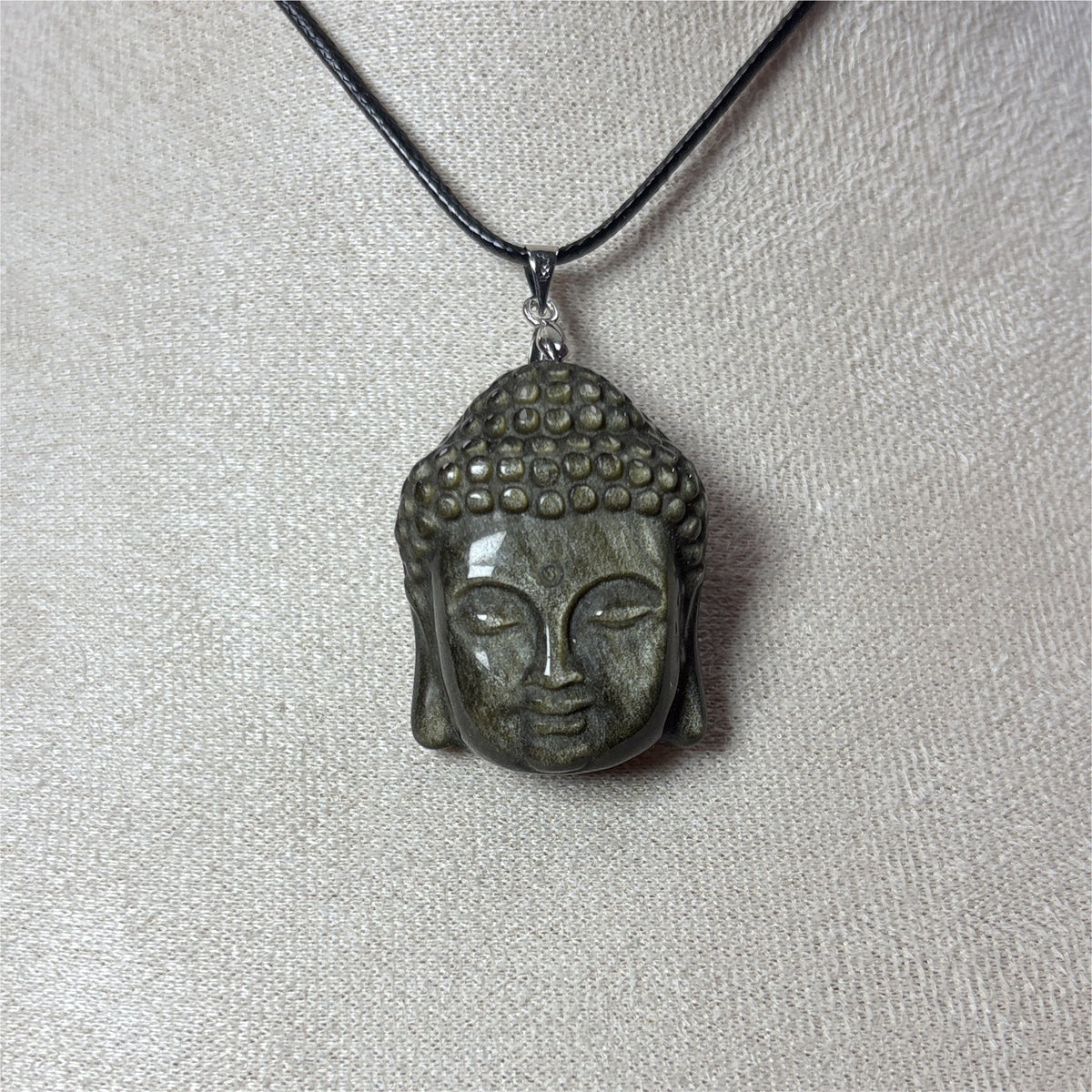 Pendentif Tête de Boudhaa en Obsidienne Dorée