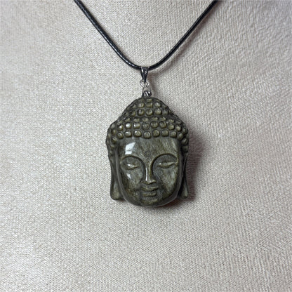 Pendentif Tête de Boudhaa en Obsidienne Dorée