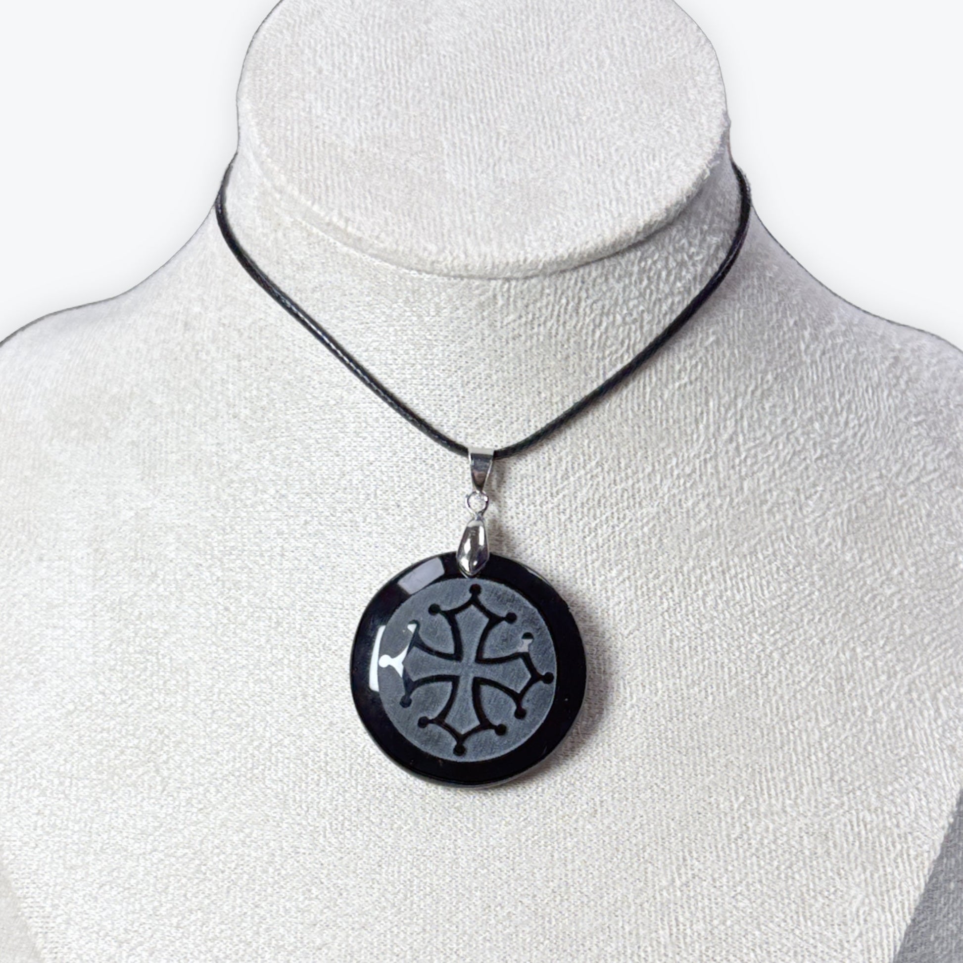 Pendentif Obsidienne Noir | Croix Occitanie